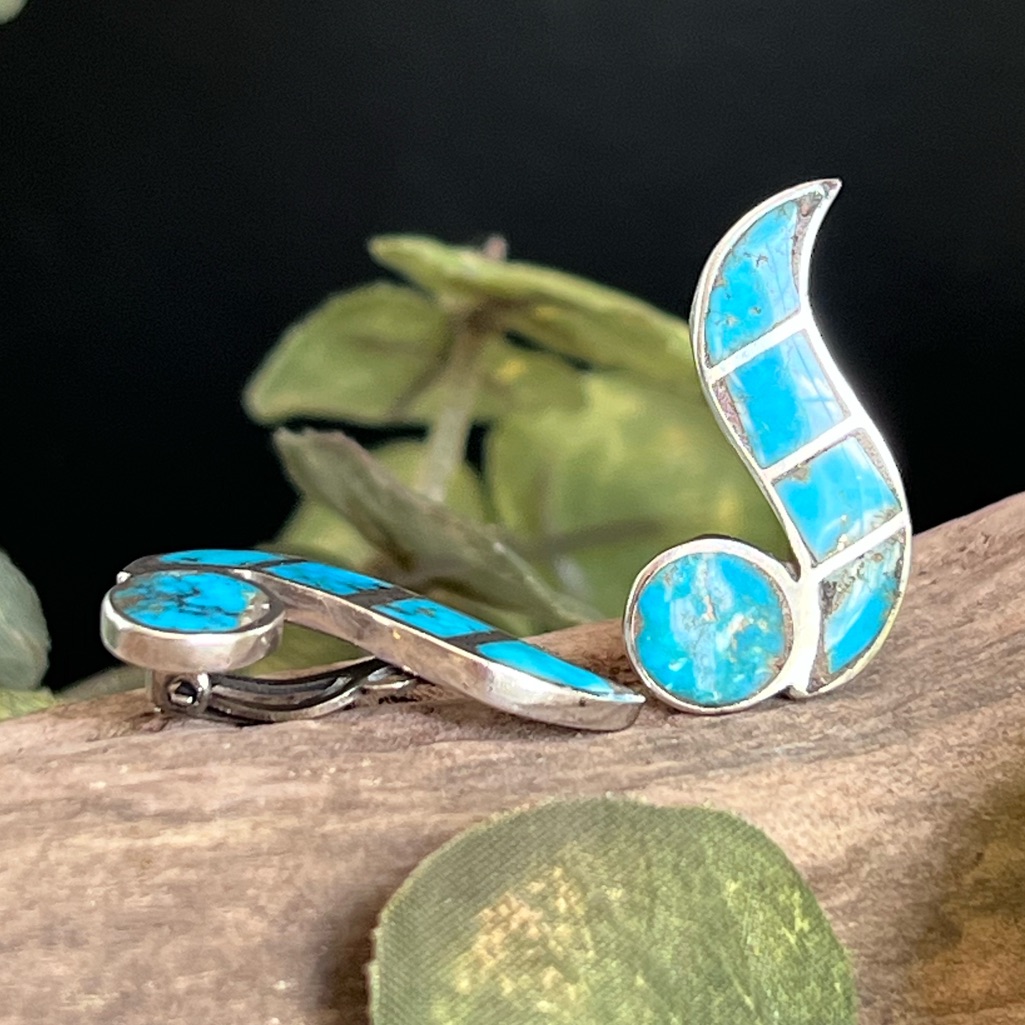 Vintage Native American Zuni Opal Inlay Clip On Earrings